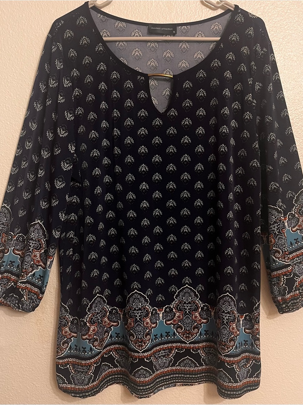 Modern Attraction Navy Blue Peasant Blouse 3/4 Sleeve Bohemian XL
